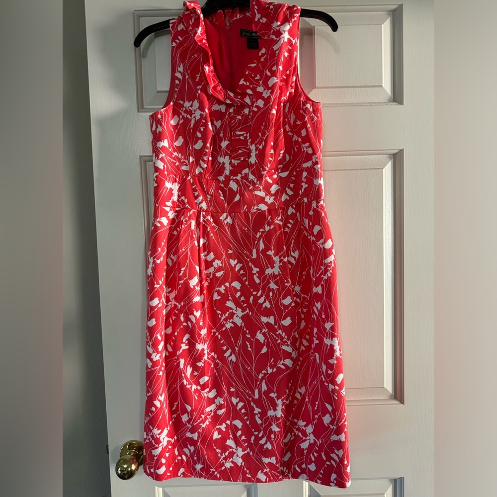 Bright floral knee length dress. Great for shower.